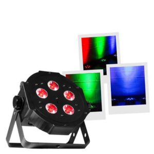 Projecteur LED et photos du rendu de 3 projecteurs LED allumés contre un mur
